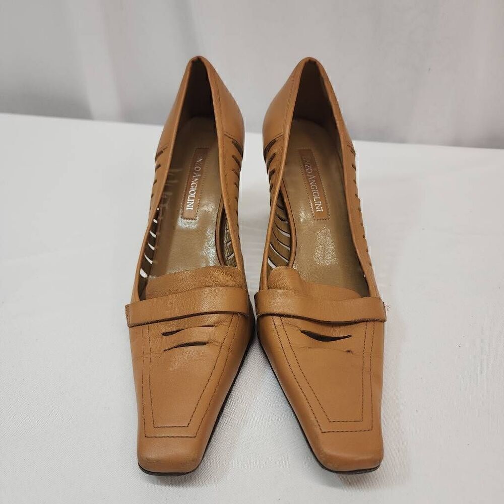 Enzo Angiolini Size 8.5 Tan Leather Square Toe Pump Heels L - Picture 3 of 12
